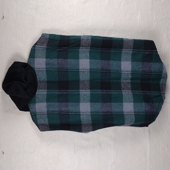 Surf Style Interplanetary Body Gear Green Windowpane Plaid Hooded Snap Up Vest - Picture 8 of 13